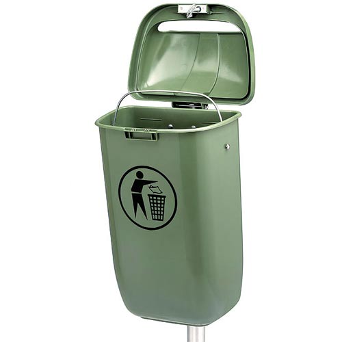 PAPELERA PLÁSTICA PARA POSTE 50L VERDE 